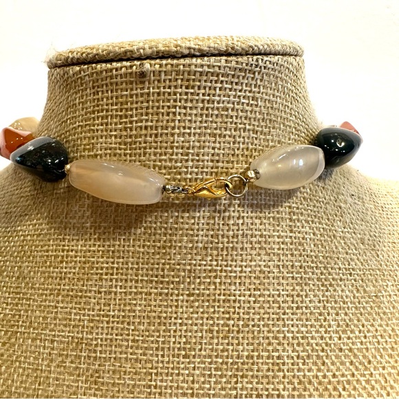 Gorgeous Multi Gemstone Genuine Necklace- orange, ivory, black - Agate - Picture 12 of 13